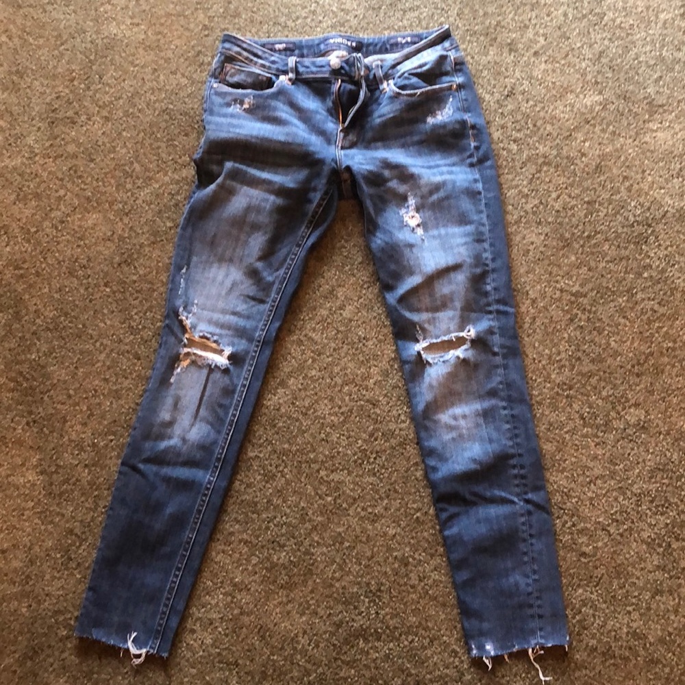 Distressed Stretchy Skinny denim blue Jeans